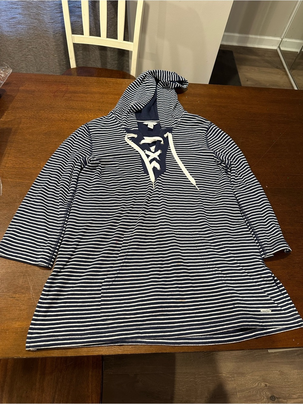 Navy & White Striped Lace-Up Hoodie Tunic Nautica women’s medium